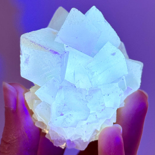 Fluorescent Calcite | UV-reactive crystal, natural mineral specimen from Indonesia
