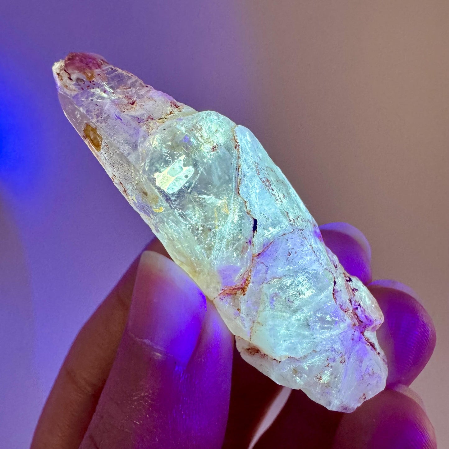 Petroleum Quartz | UV reactive firefly crystal, fluorescent mineral specimen from Madagascar