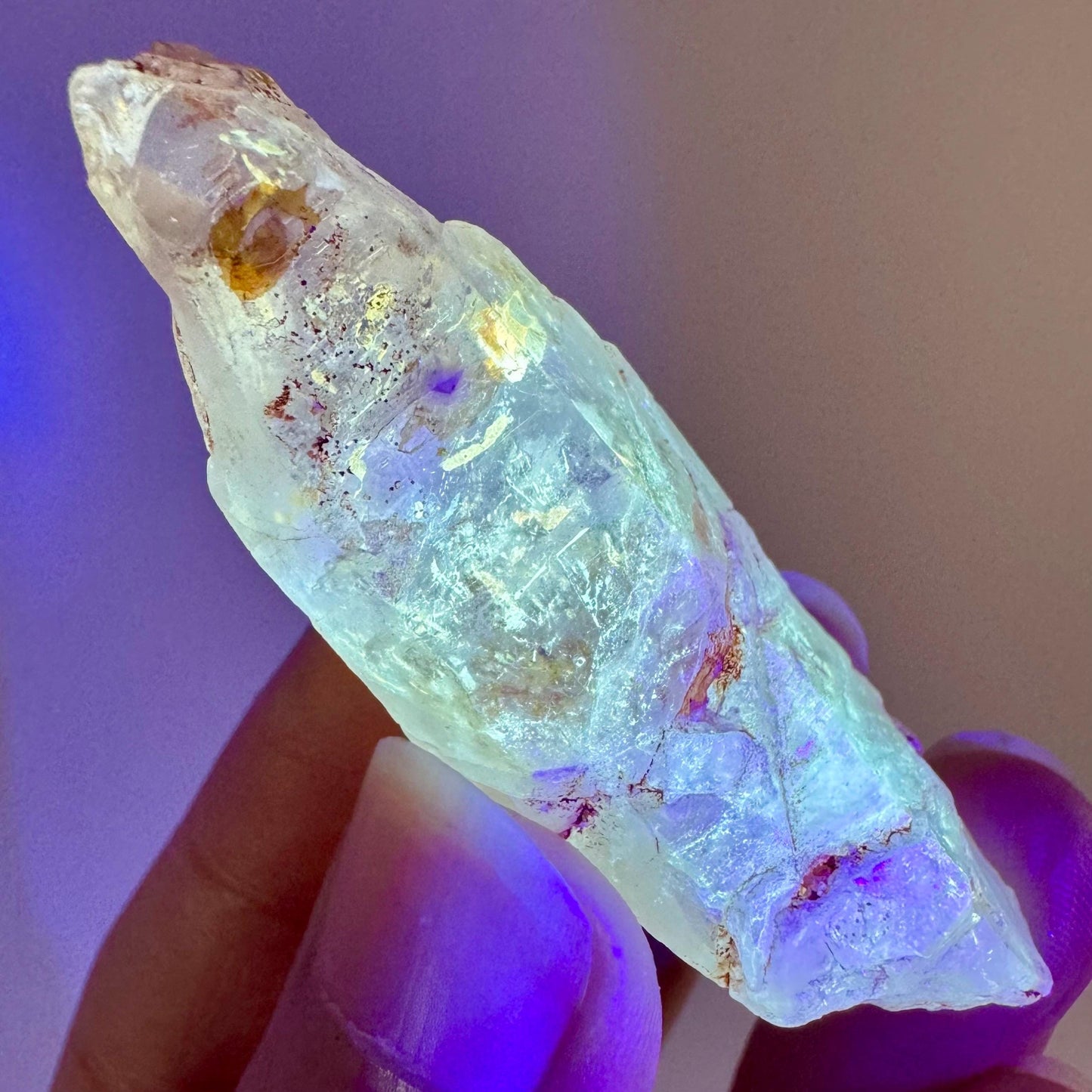 Petroleum Quartz | UV reactive firefly crystal, fluorescent mineral specimen from Madagascar