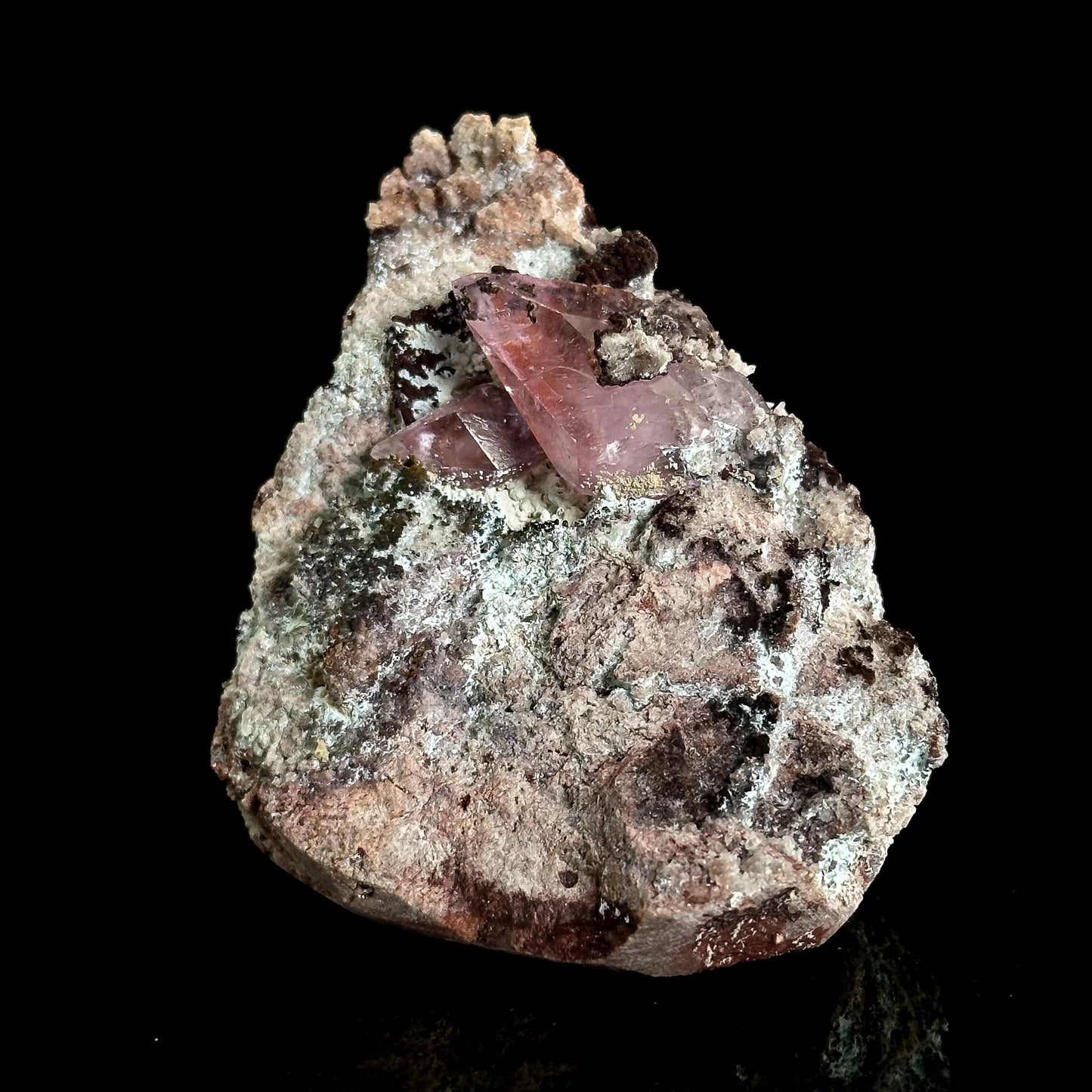 Gem Cobaltoan Calcite with Bisbeeite | translucent pink crystal cluster, mineral specimen