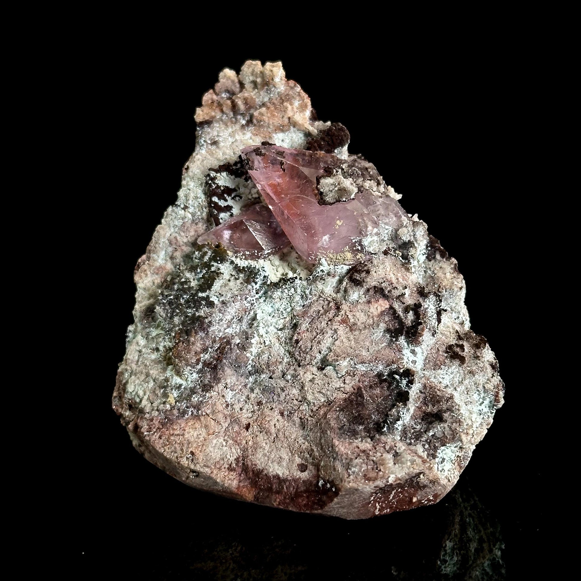 Gem Cobaltoan Calcite with Bisbeeite | translucent pink crystal cluster, mineral specimen