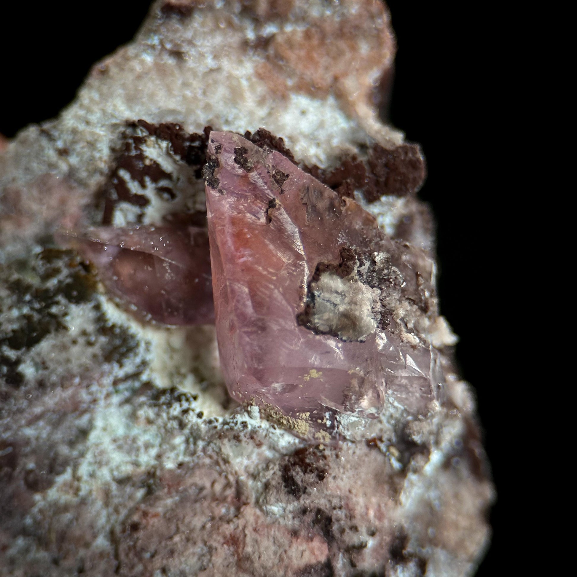 Gem Cobaltoan Calcite with Bisbeeite | translucent pink crystal cluster, mineral specimen
