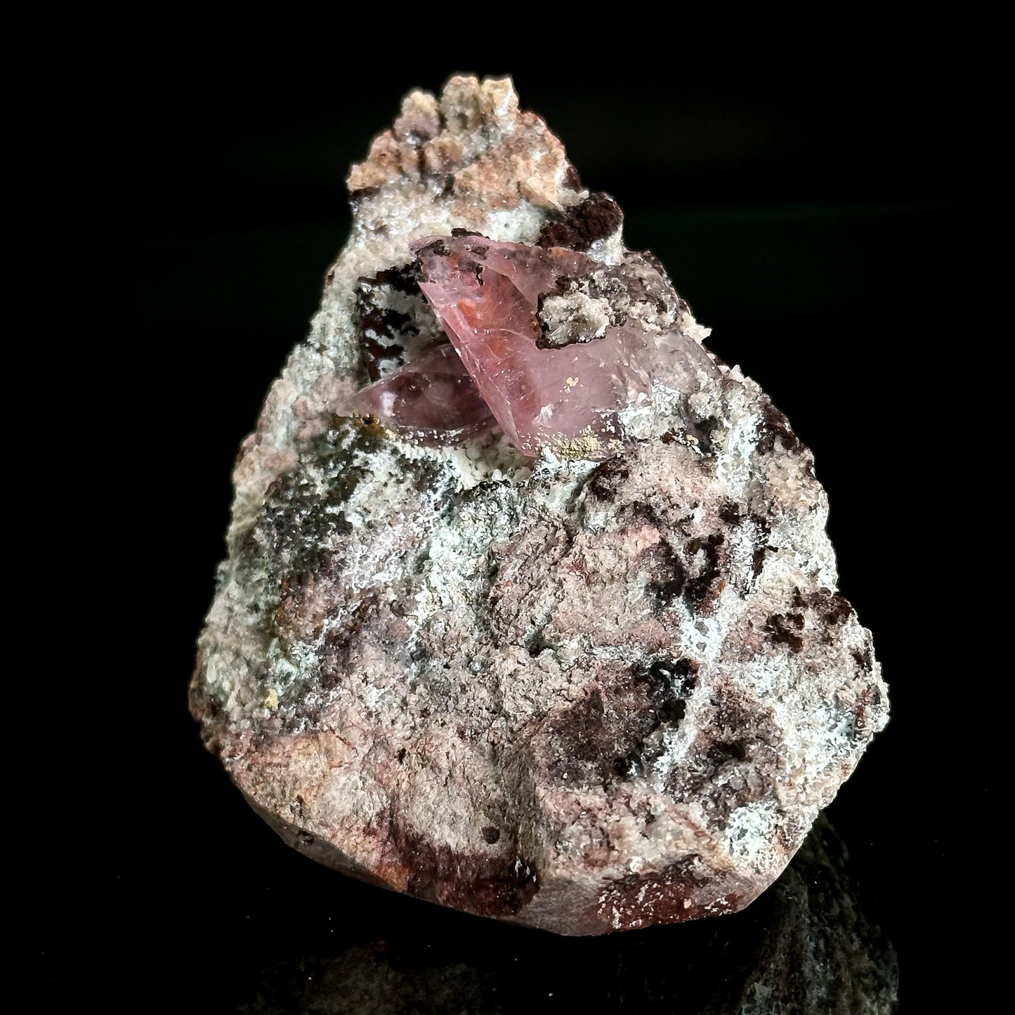 Gem Cobaltoan Calcite with Bisbeeite | translucent pink crystal cluster, mineral specimen