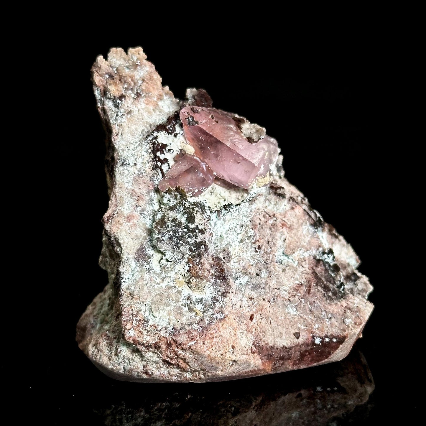 Gem Cobaltoan Calcite with Bisbeeite | translucent pink crystal cluster, mineral specimen