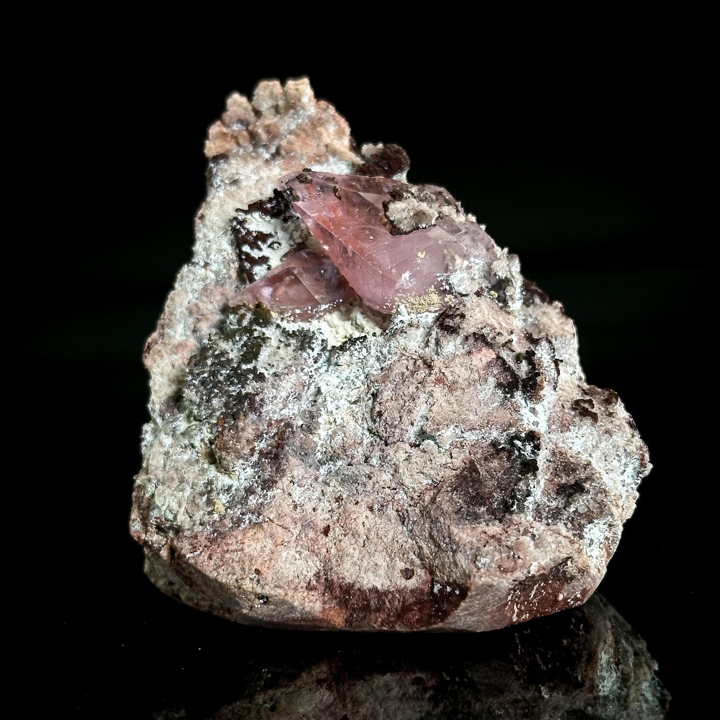 Gem Cobaltoan Calcite with Bisbeeite | translucent pink crystal cluster, mineral specimen