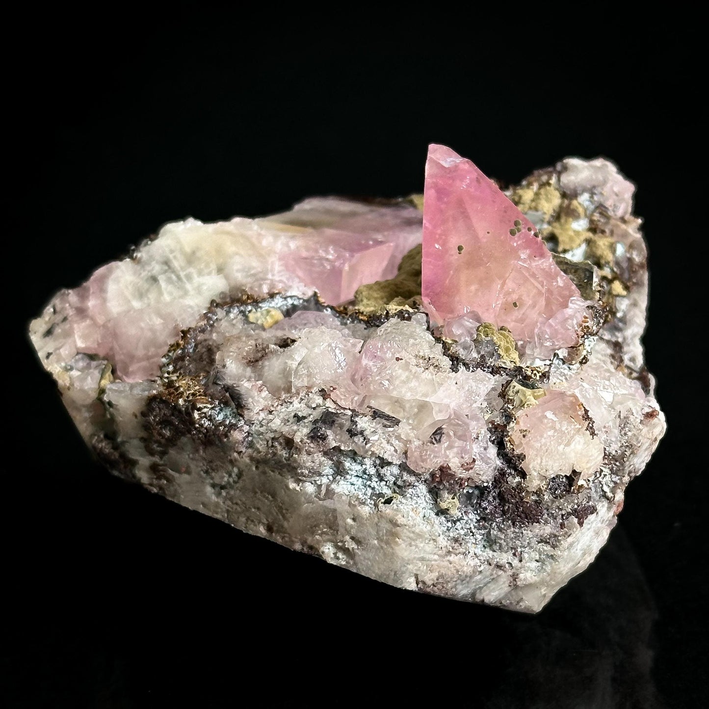 Gem Cobaltoan Calcite with Kolwezite | translucent pink crystal cluster, rare mineral specimen
