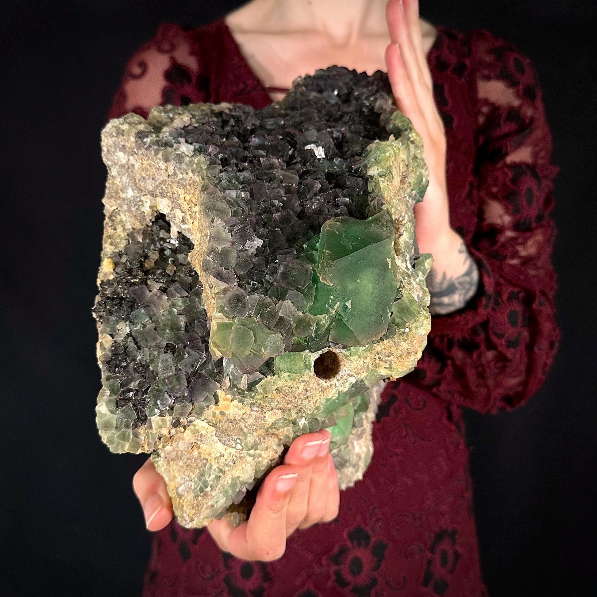 MASSIVE Okorusu Fluorite | raw green crystal cluster, statement display piece