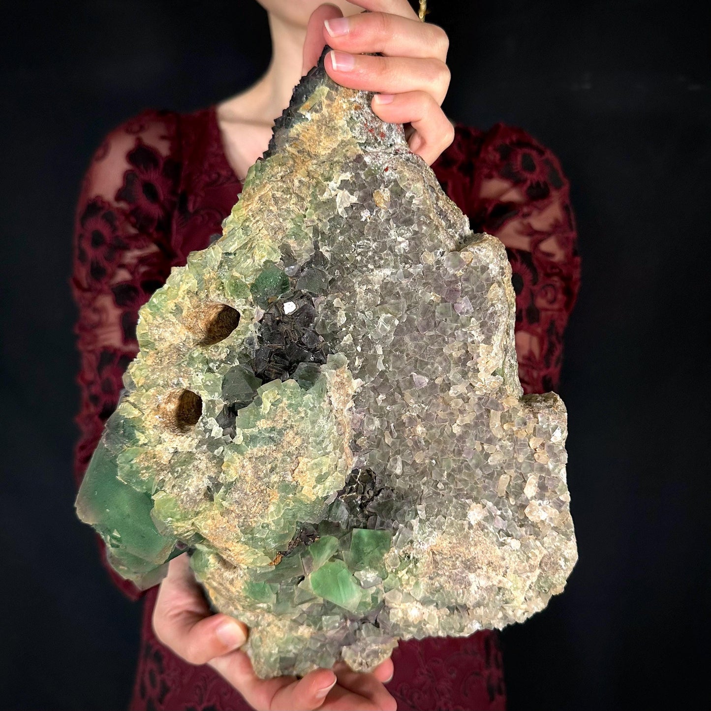 MASSIVE Okorusu Fluorite | raw green crystal cluster, statement display piece