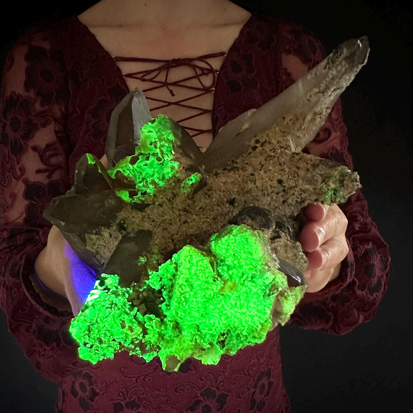 HUGE Smoky Quartz with Hyalite Opal & Black Tourmaline | Crystal Cluster from Namibia