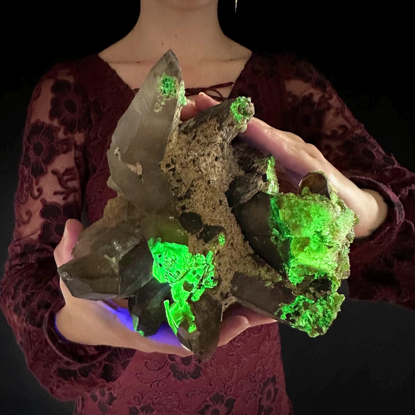 HUGE Smoky Quartz with Hyalite Opal & Black Tourmaline | Crystal Cluster from Namibia