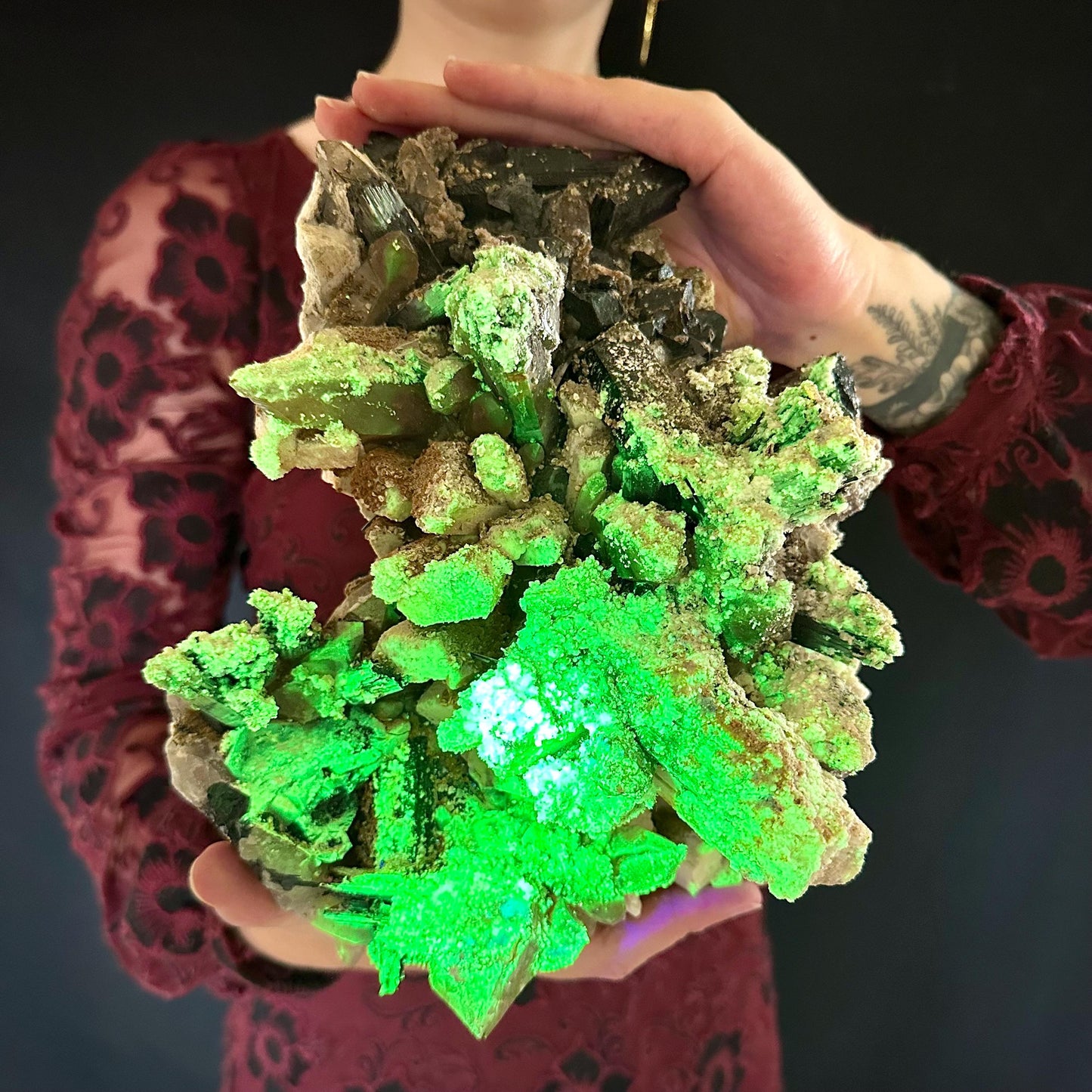 MASSIVE Smoky Quartz with Hyalite Opal, Black Tourmaline, & Feldspar | Crystal Cluster from Namibia
