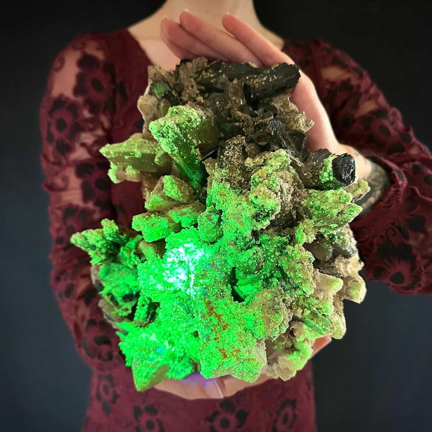 MASSIVE Smoky Quartz with Hyalite Opal, Black Tourmaline, & Feldspar | Crystal Cluster from Namibia