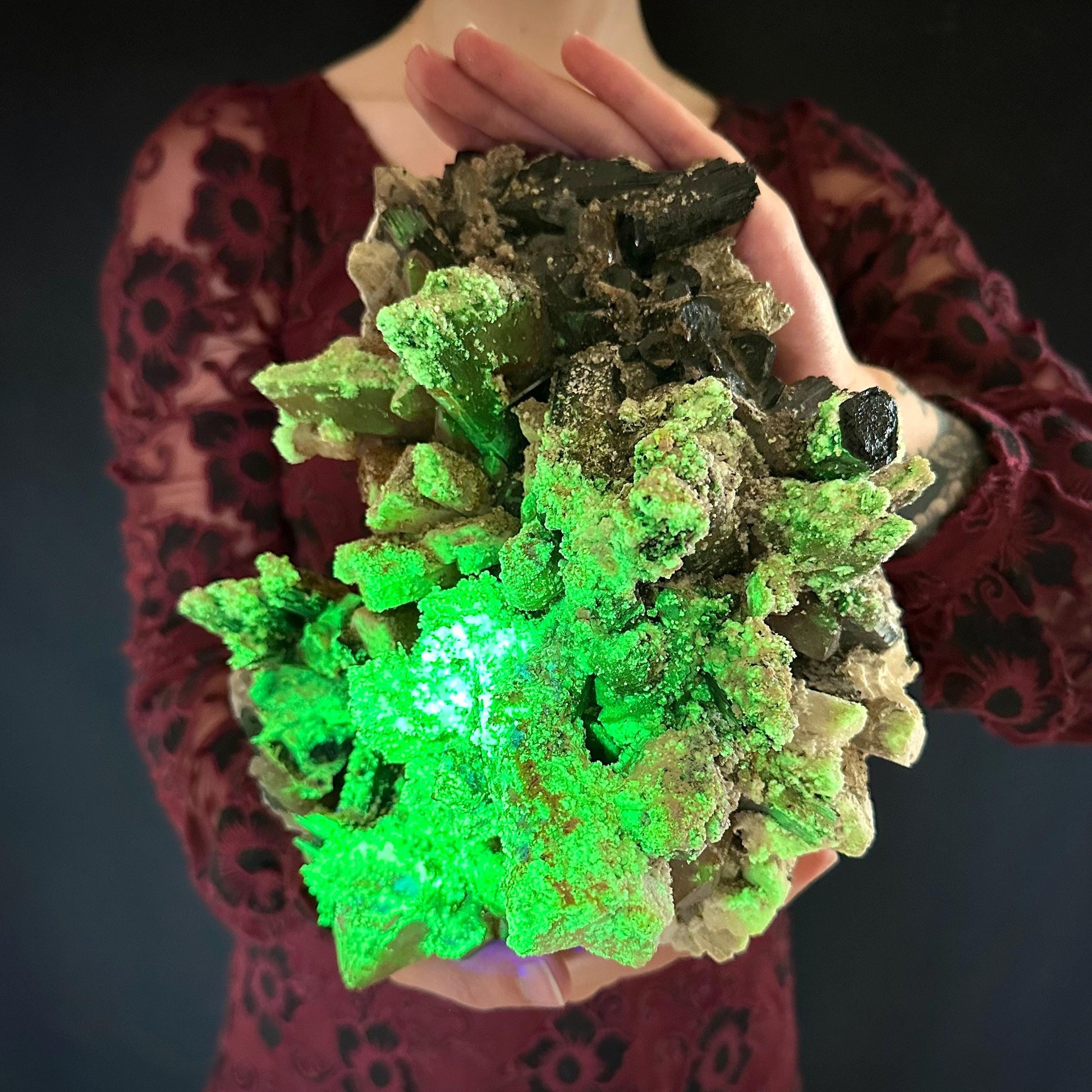 MASSIVE Smoky Quartz with Hyalite Opal, Black Tourmaline, & Feldspar | Crystal Cluster from Namibia