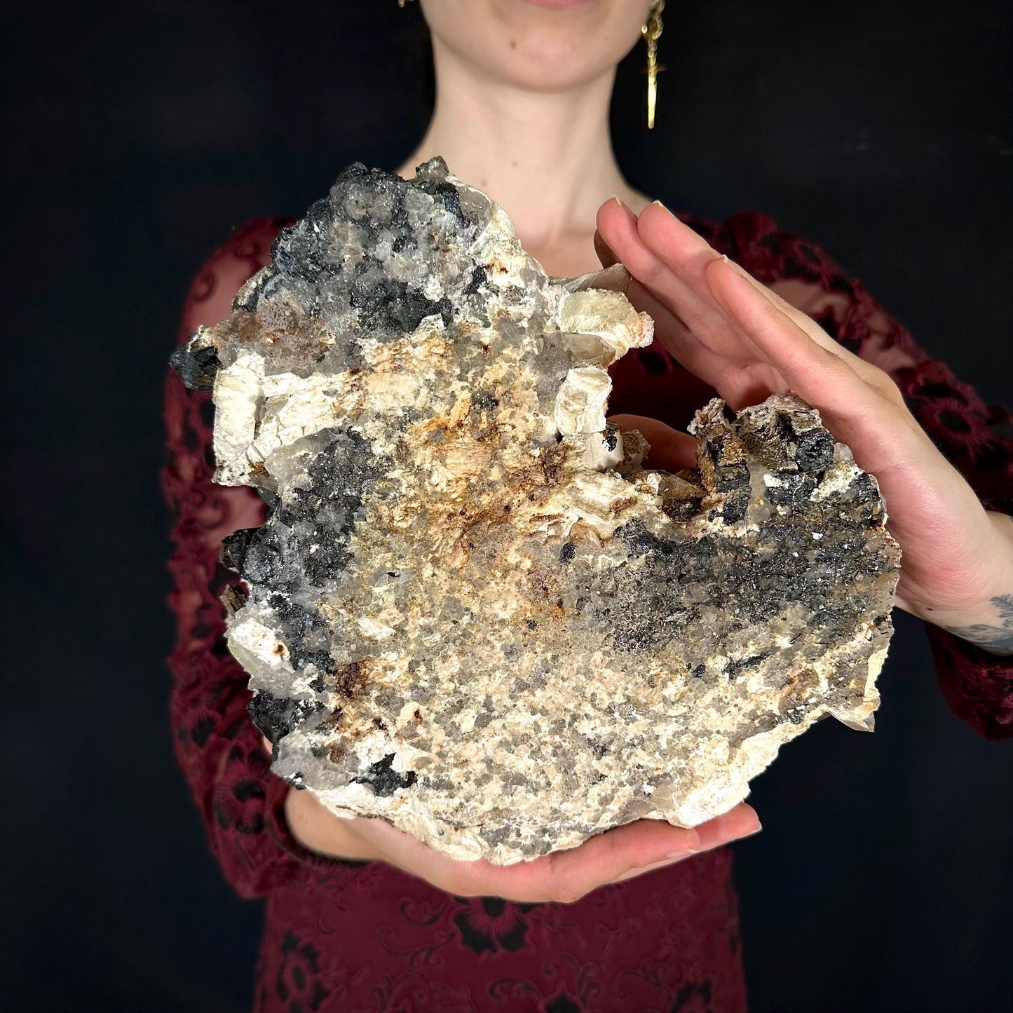 MASSIVE Smoky Quartz with Hyalite Opal, Black Tourmaline, & Feldspar | Crystal Cluster from Namibia