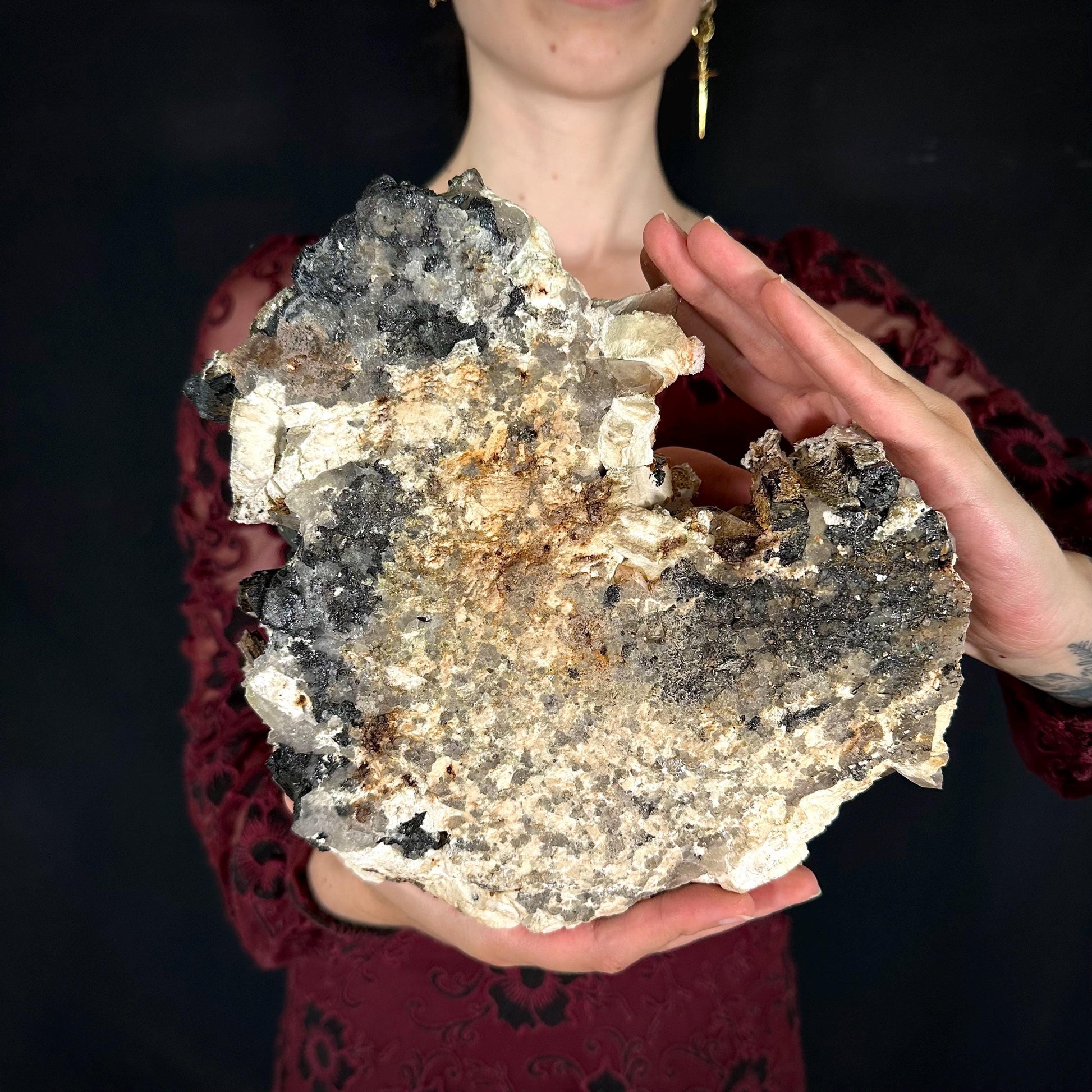 MASSIVE Smoky Quartz with Hyalite Opal, Black Tourmaline, & Feldspar | Crystal Cluster from Namibia