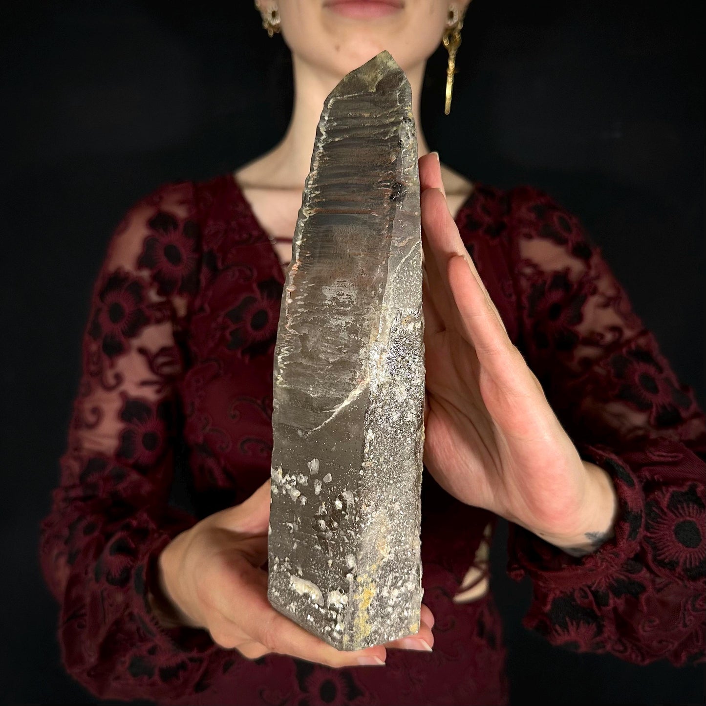 XL Smoky Quartz with Hyalite Opal | Crystal Point from Namibia