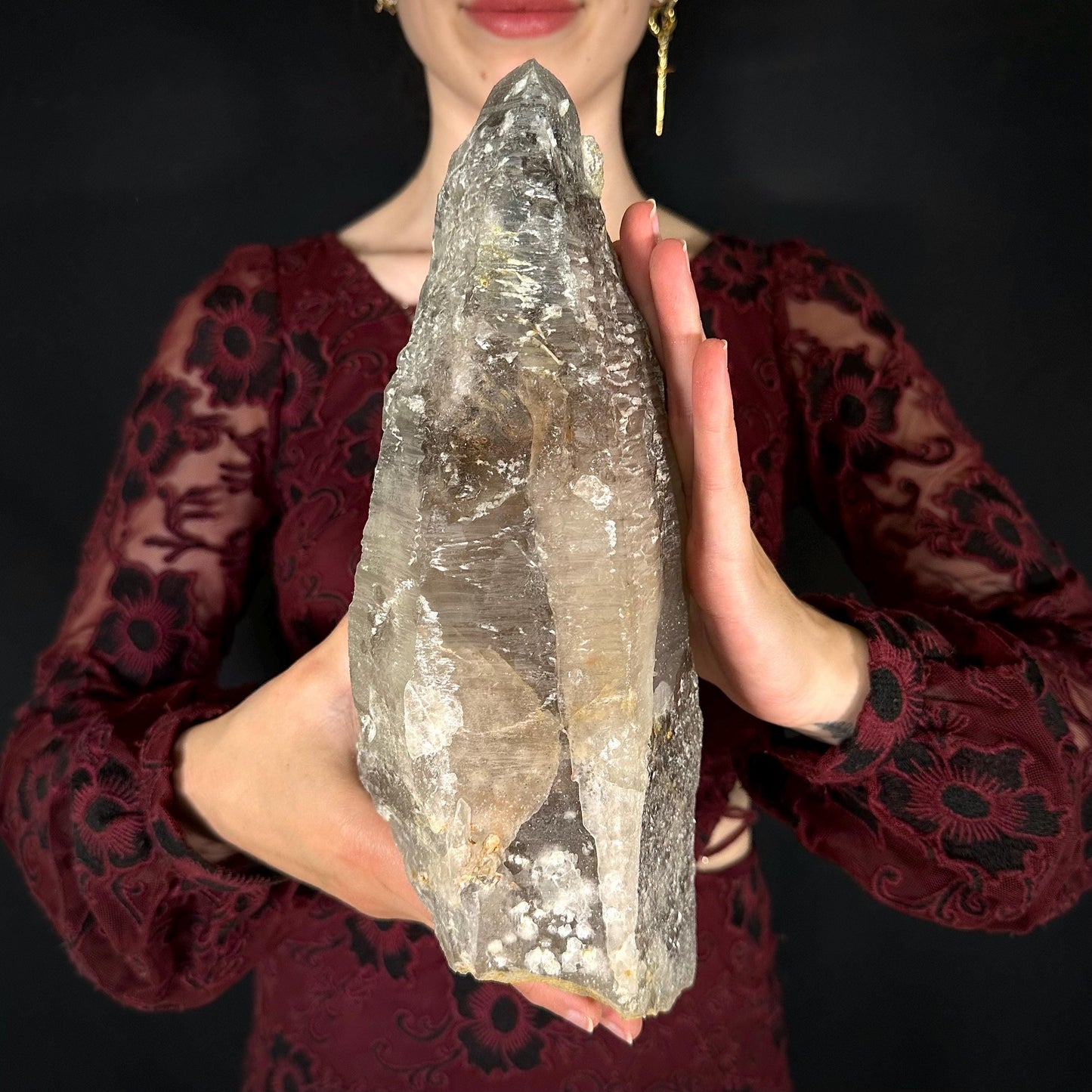 HUGE Smoky Quartz with Hyalite Opal | Crystal Point from Namibia