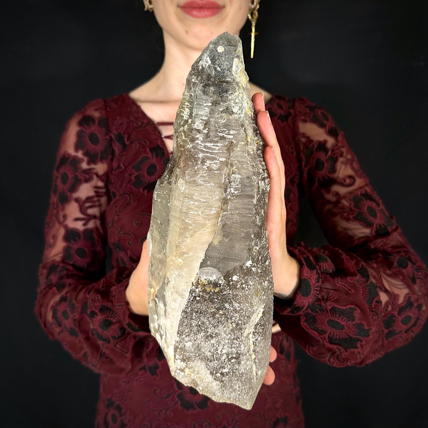 HUGE Smoky Quartz with Hyalite Opal | Crystal Point from Namibia