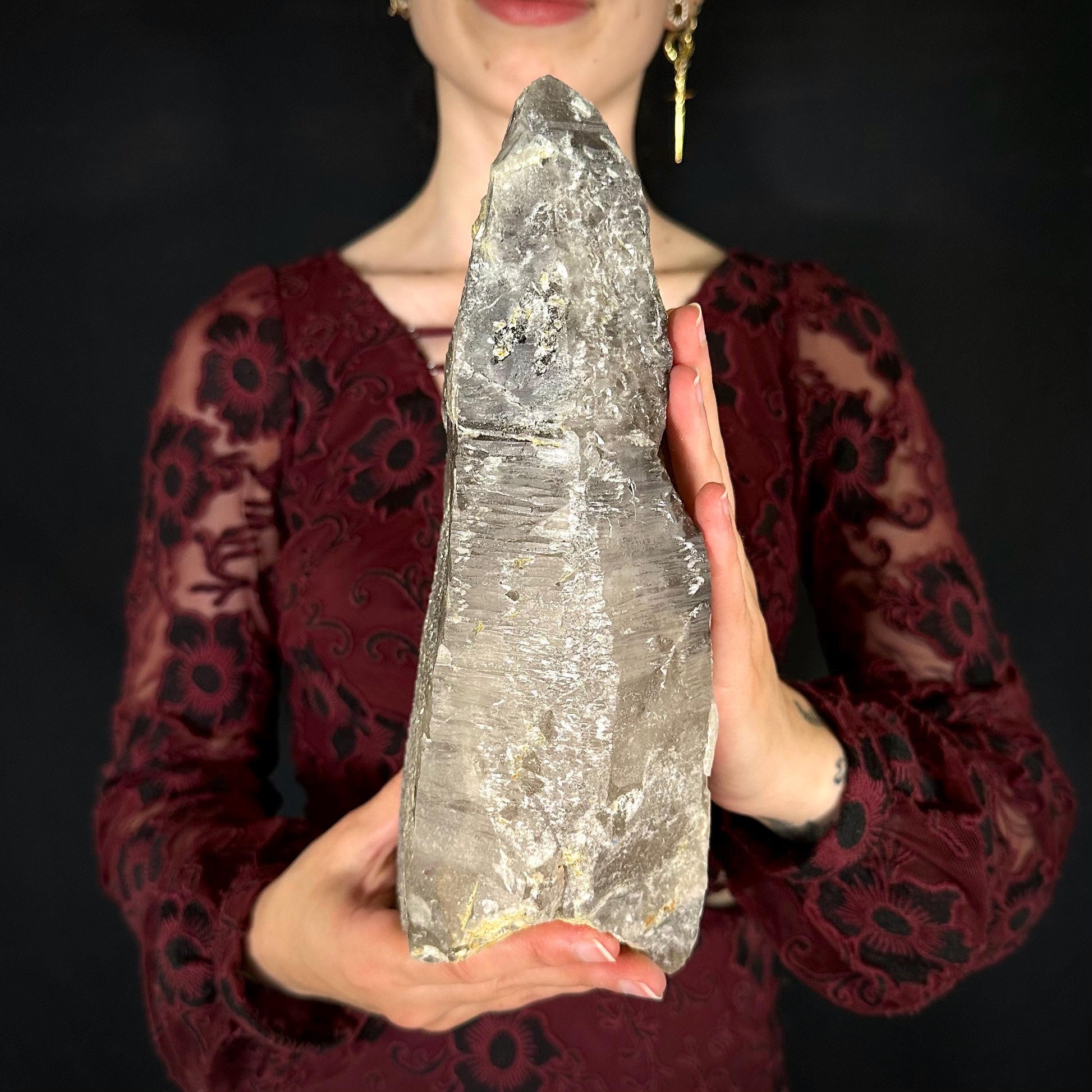HUGE Smoky Quartz with Hyalite Opal | Crystal Point from Namibia