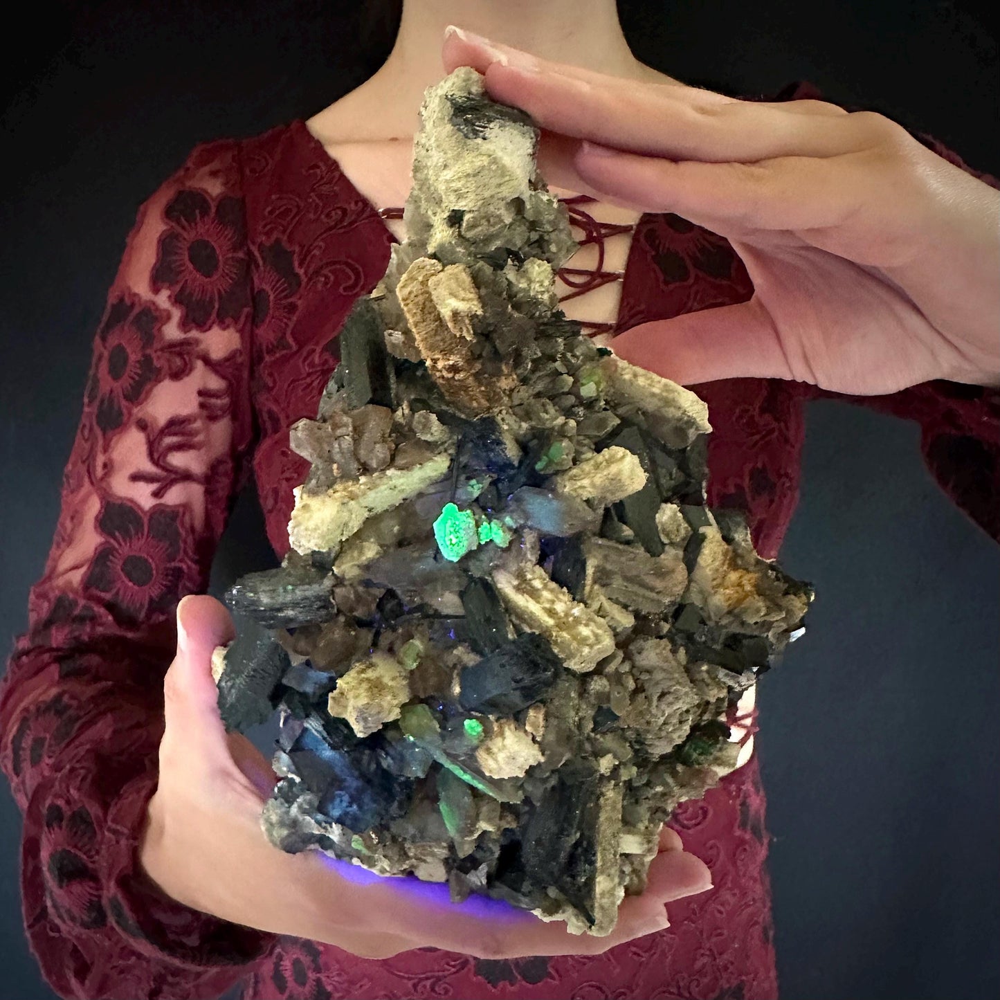 XL Smoky Quartz with Fluorite, Hyalite Opal, Black Tourmaline, & Feldspar | Crystal Cluster from Namibia