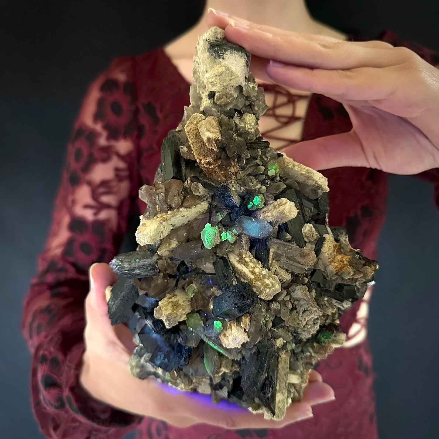 XL Smoky Quartz with Fluorite, Hyalite Opal, Black Tourmaline, & Feldspar | Crystal Cluster from Namibia