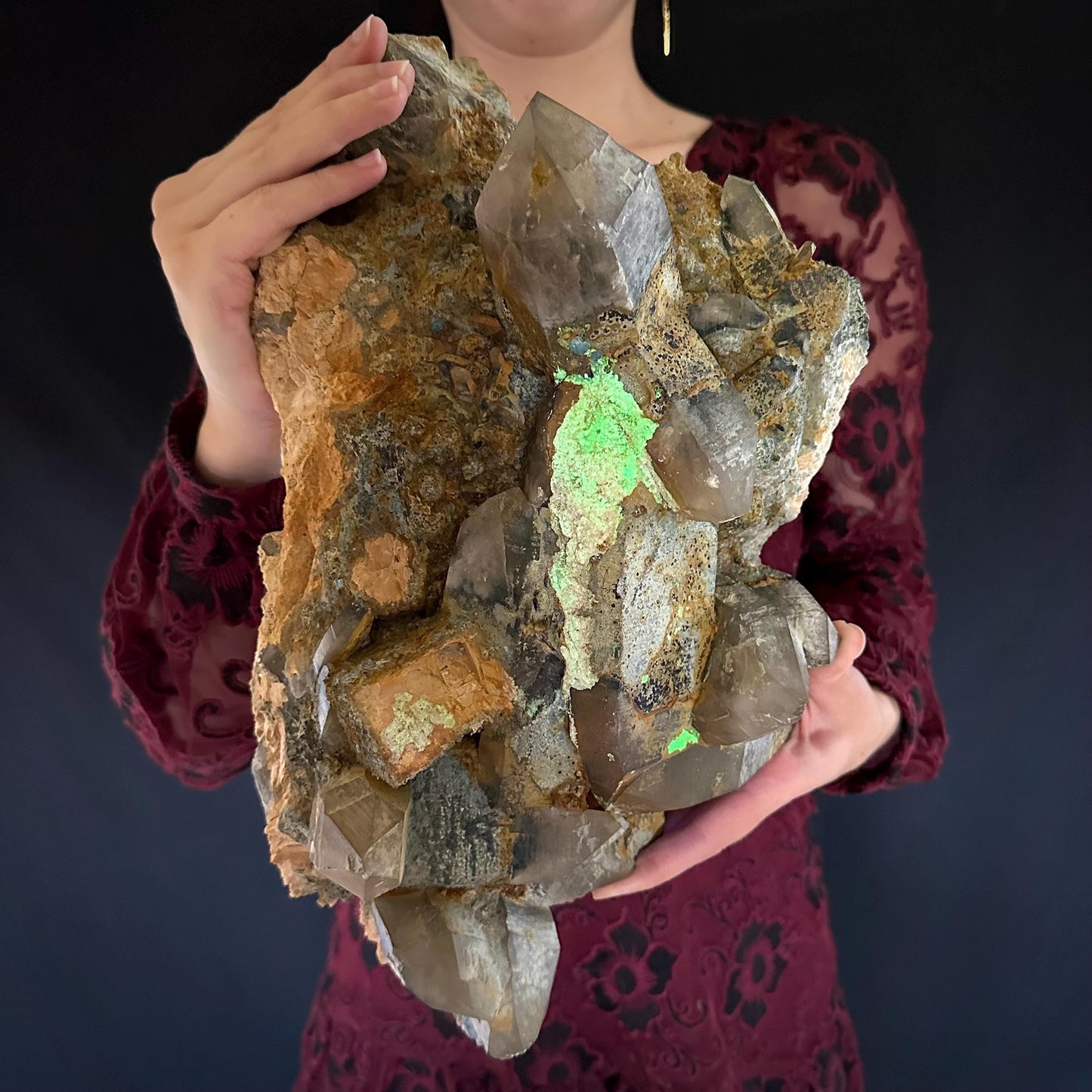 MASSIVE Smoky Quartz with Fluorite, Hyalite Opal, Foitite, & Feldspar | Crystal Cluster from Namibia