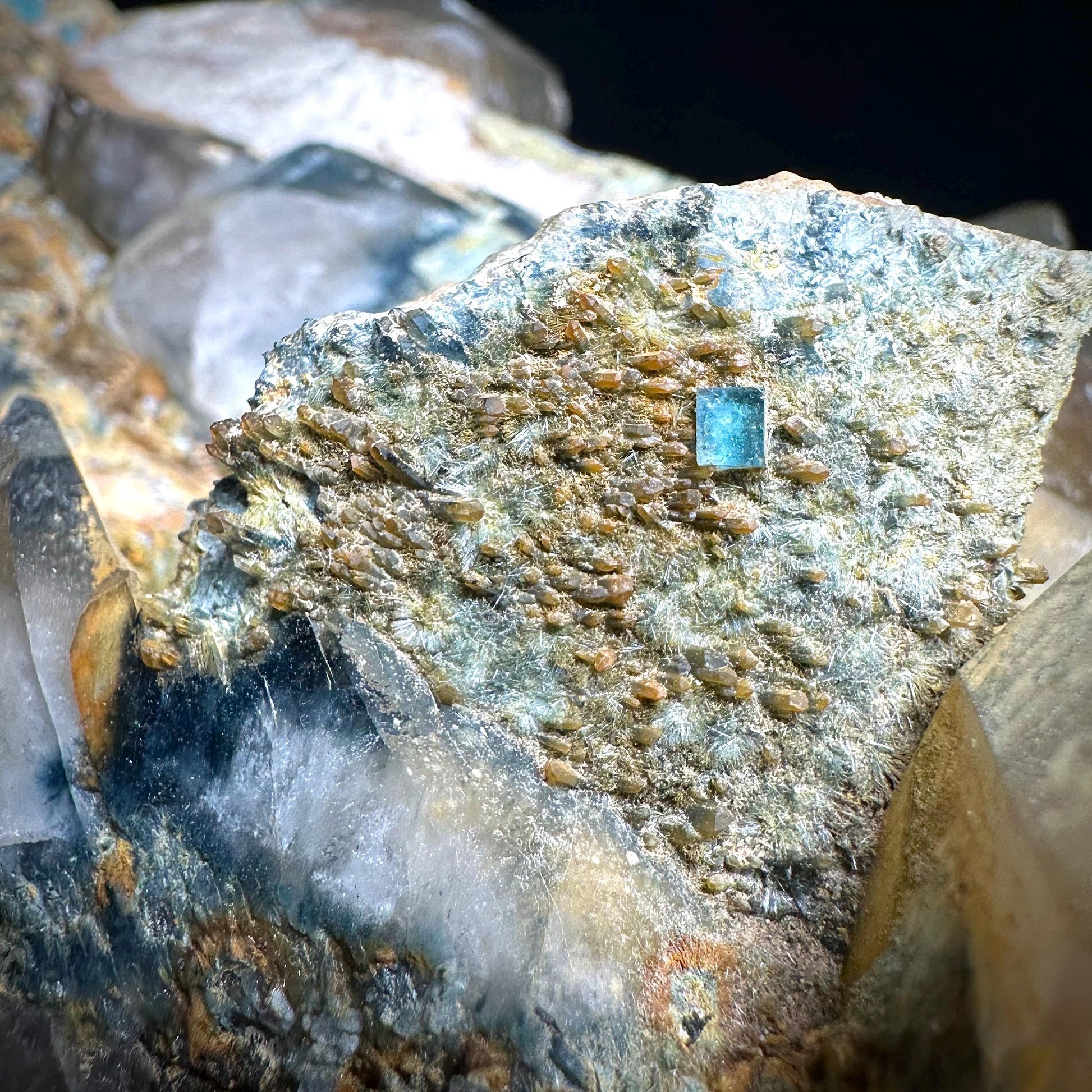 MASSIVE Smoky Quartz with Fluorite, Hyalite Opal, Foitite, & Feldspar | Crystal Cluster from Namibia
