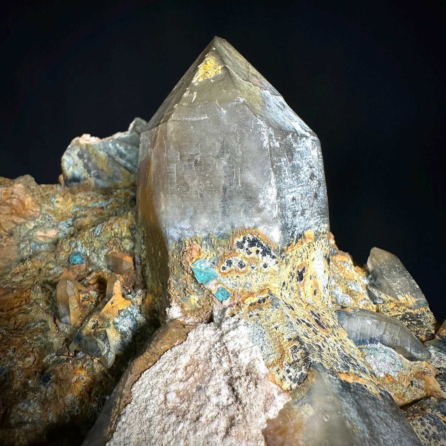 MASSIVE Smoky Quartz with Fluorite, Hyalite Opal, Foitite, & Feldspar | Crystal Cluster from Namibia