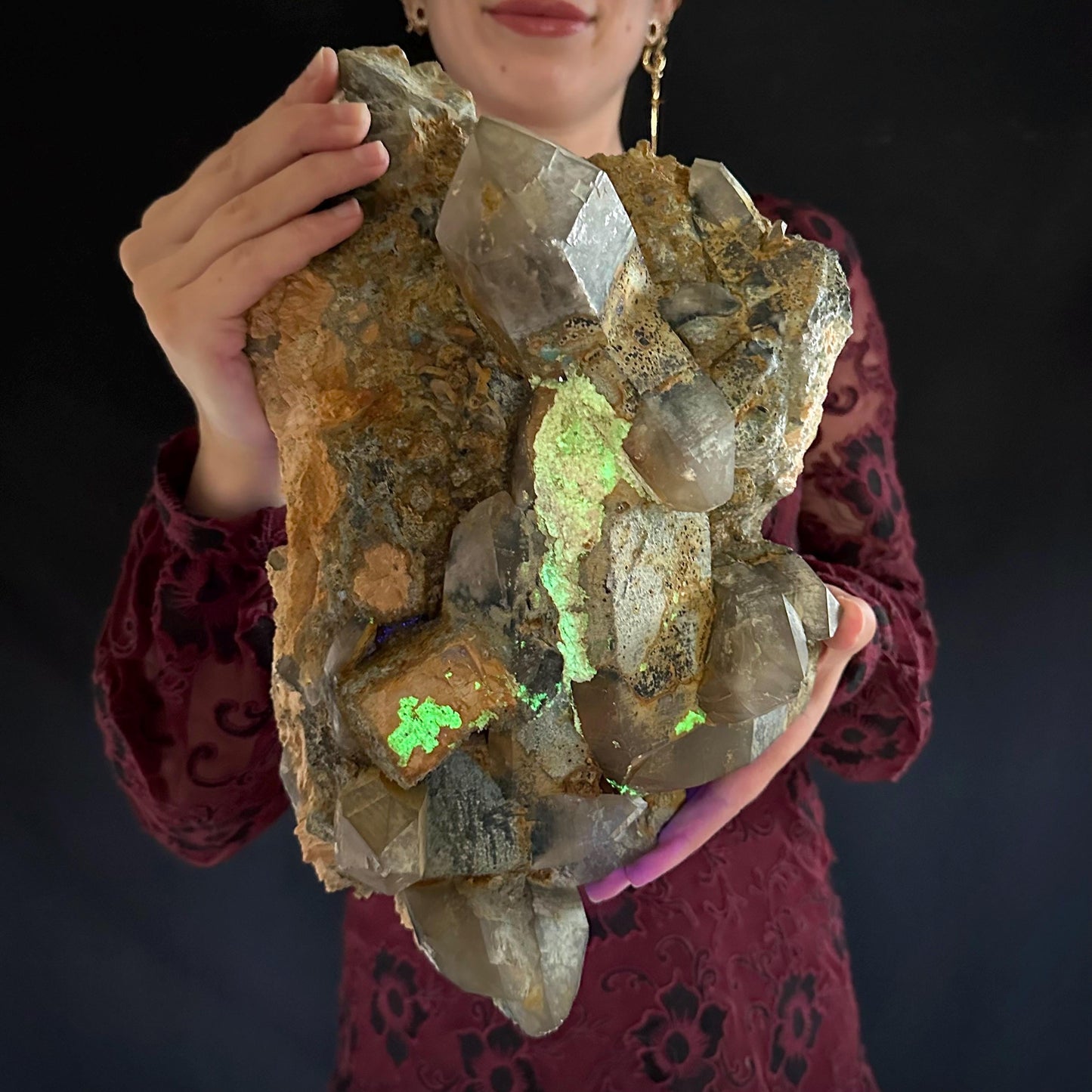 MASSIVE Smoky Quartz with Fluorite, Hyalite Opal, Foitite, & Feldspar | Crystal Cluster from Namibia