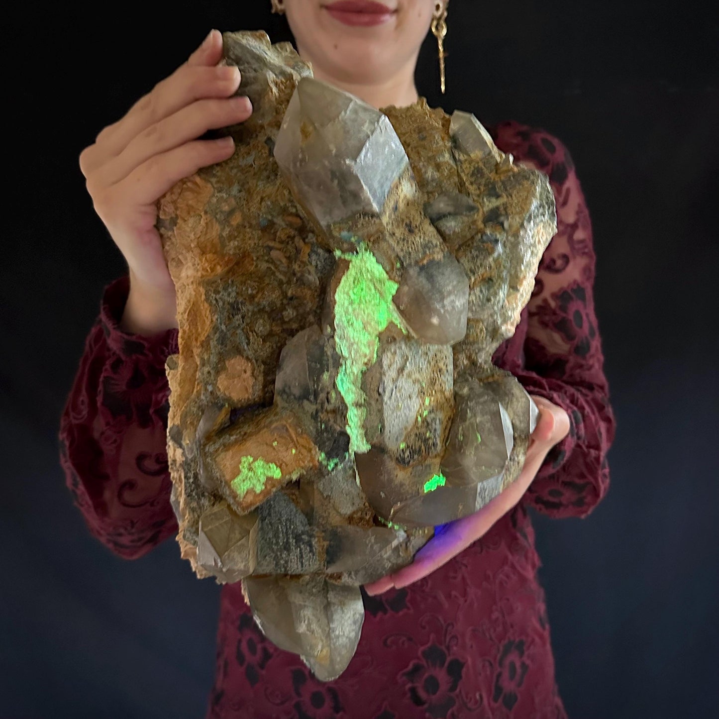 MASSIVE Smoky Quartz with Fluorite, Hyalite Opal, Foitite, & Feldspar | Crystal Cluster from Namibia