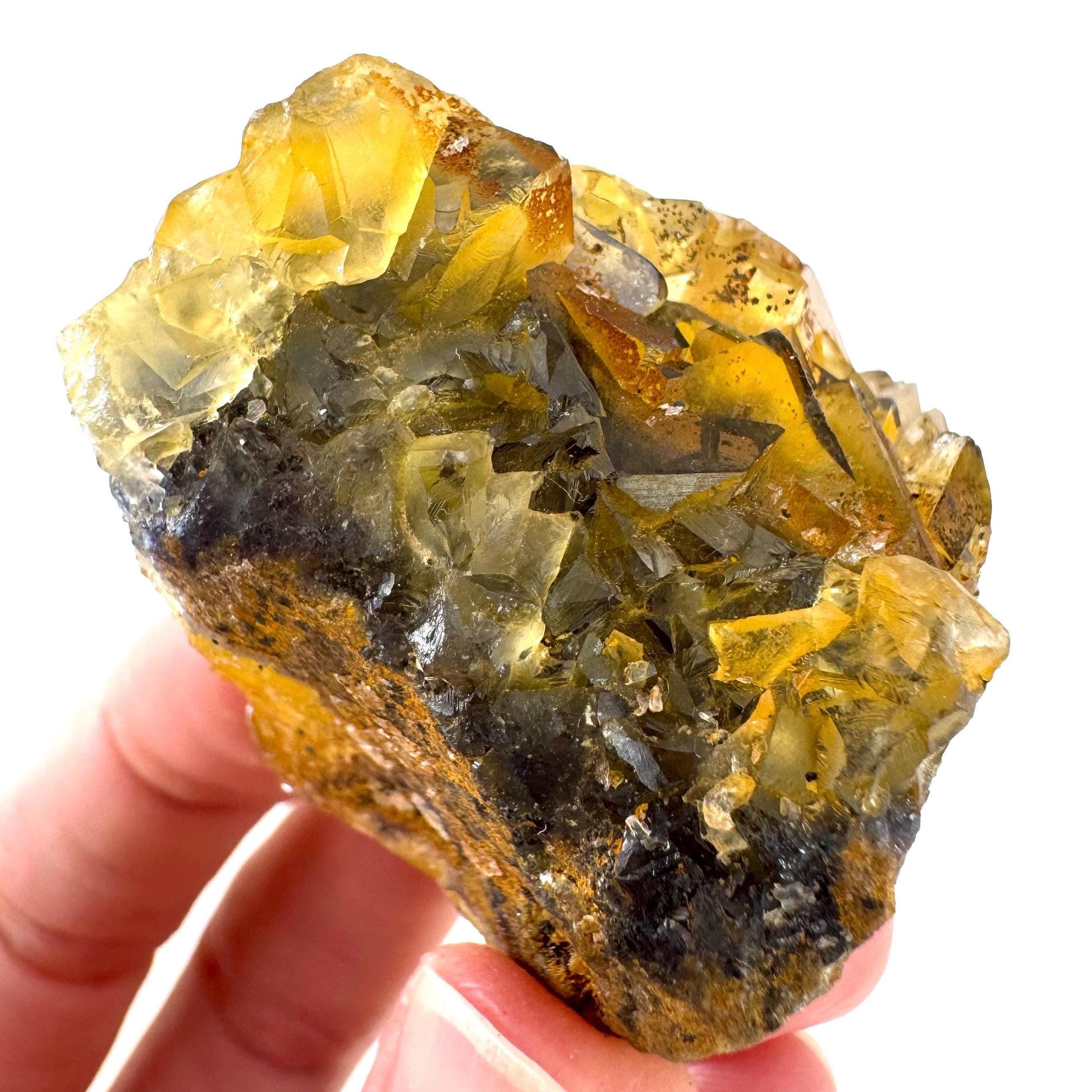 Okorusu Fluorite | “Honey Pocket” yellow crystal cluster, mineral specimen from Namibia