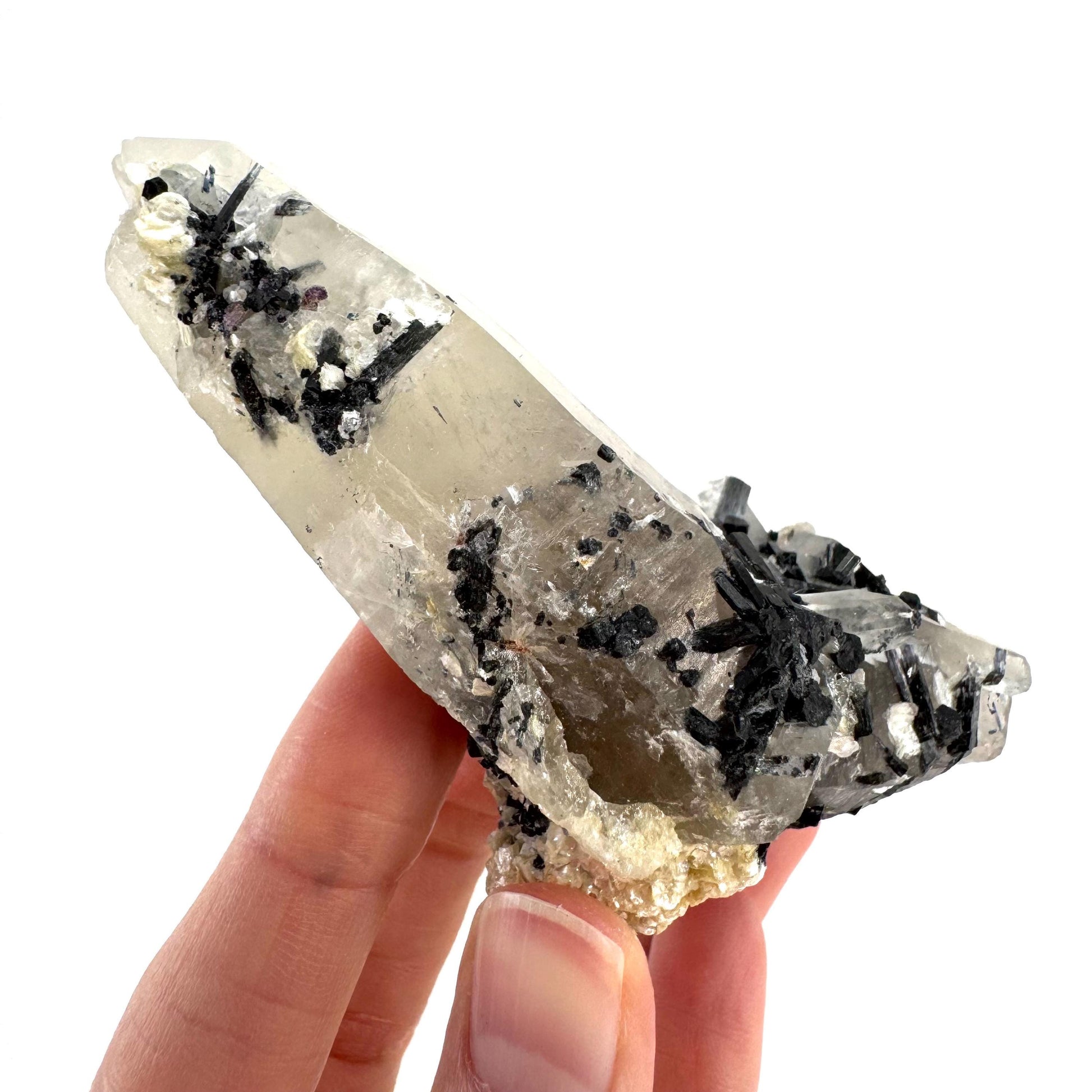 Black Tourmaline on Smoky Quartz | schorl crystal cluster, mineral specimen from Namibia