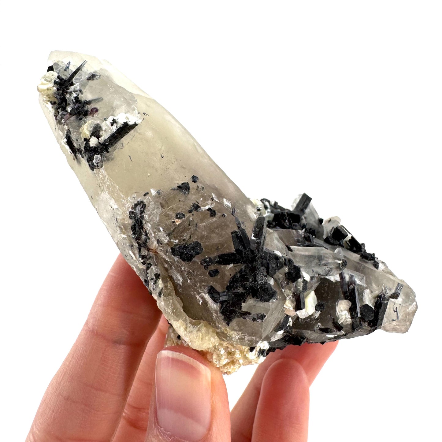 Black Tourmaline on Smoky Quartz | schorl crystal cluster, mineral specimen from Namibia
