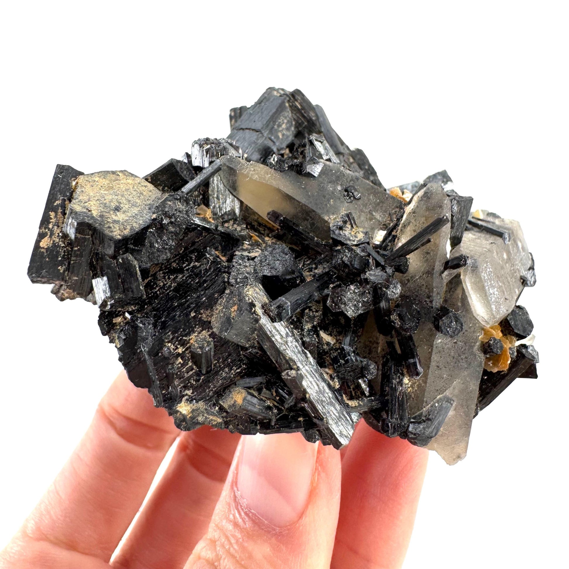 Smoky Quartz on Black Tourmaline | schorl crystal cluster, mineral specimen from Namibia