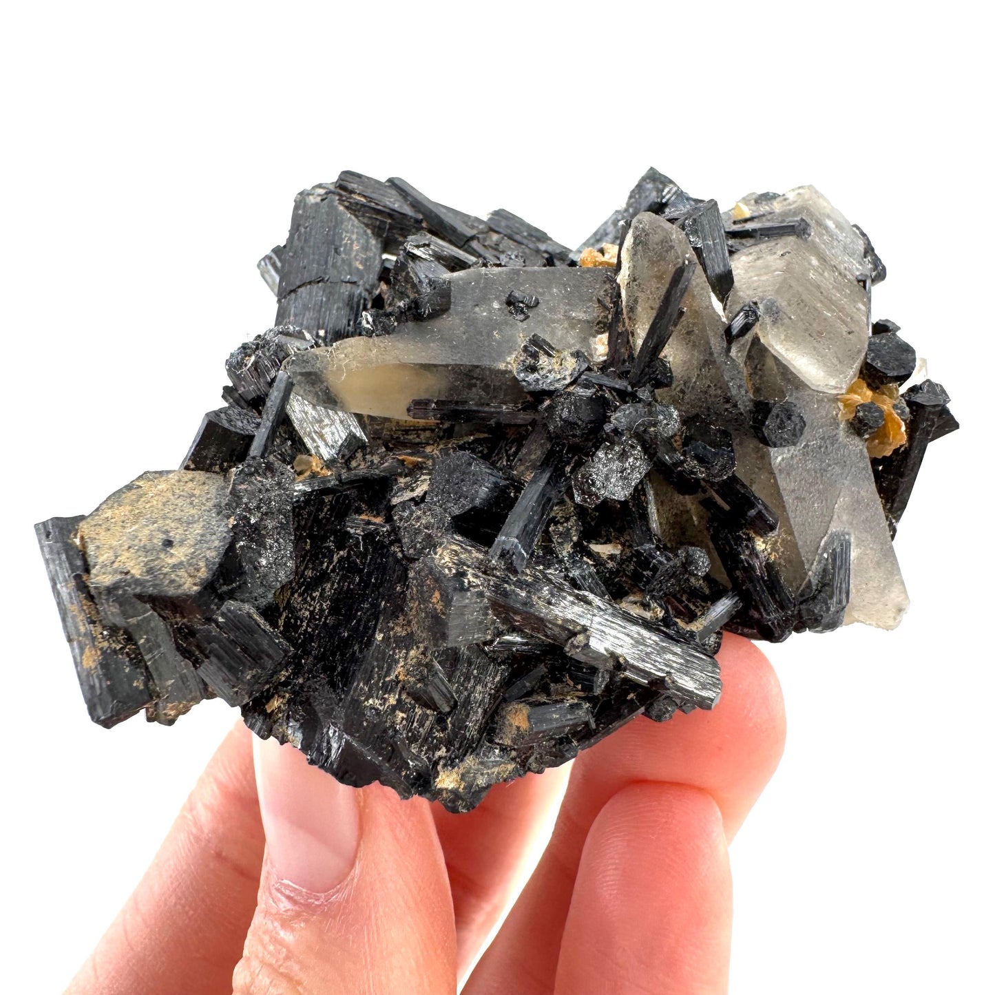 Smoky Quartz on Black Tourmaline | schorl crystal cluster, mineral specimen from Namibia