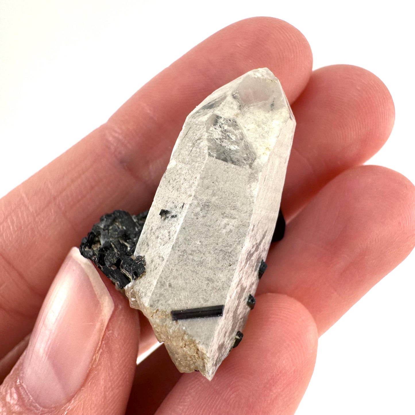 Black Tourmaline on Smoky Quartz | schorl crystal cluster, mineral specimen from Namibia