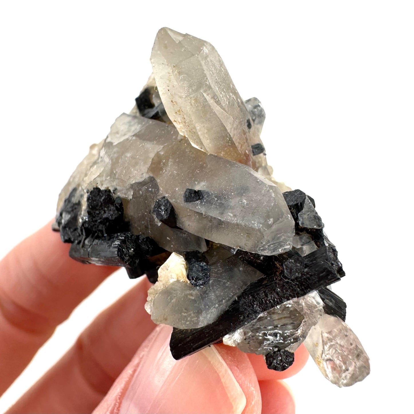 Smoky Quartz on Black Tourmaline | schorl crystal cluster, mineral specimen from Namibia
