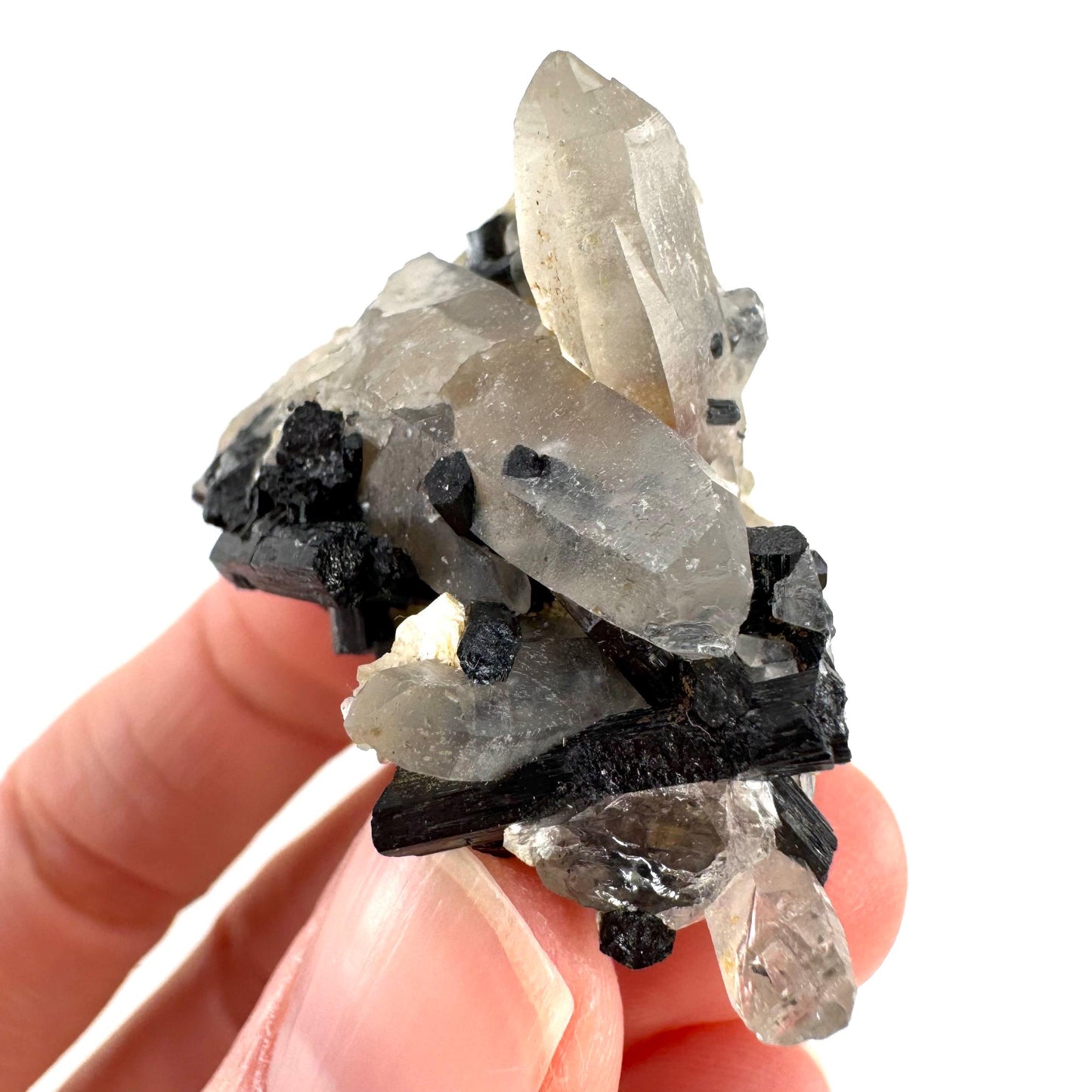 Smoky Quartz on Black Tourmaline | schorl crystal cluster, mineral specimen from Namibia