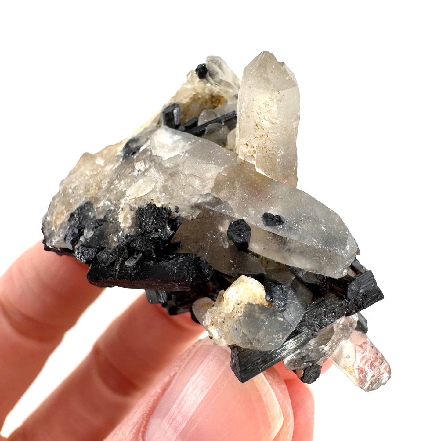 Smoky Quartz on Black Tourmaline | schorl crystal cluster, mineral specimen from Namibia