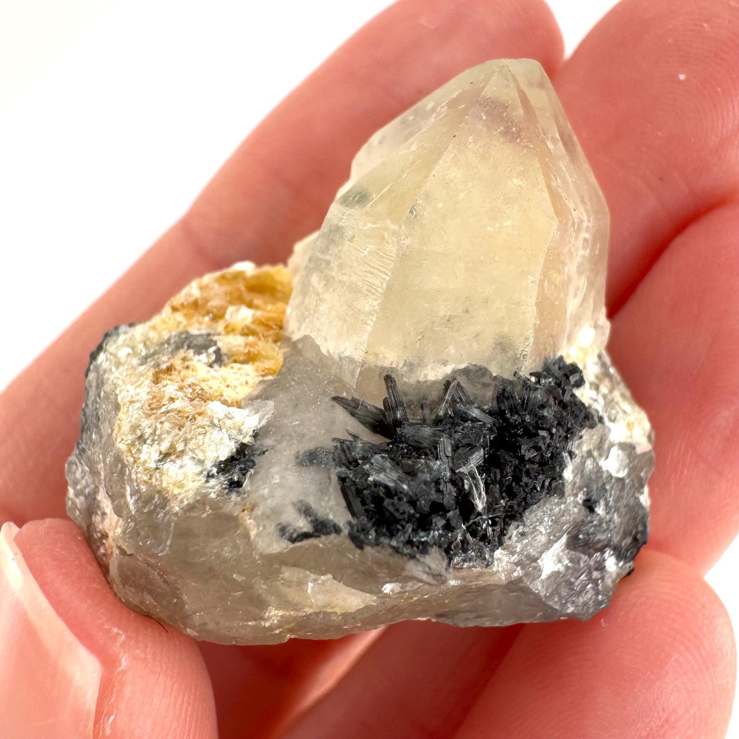 Black Tourmaline on Smoky Quartz | schorl crystal cluster, mineral specimen from Namibia