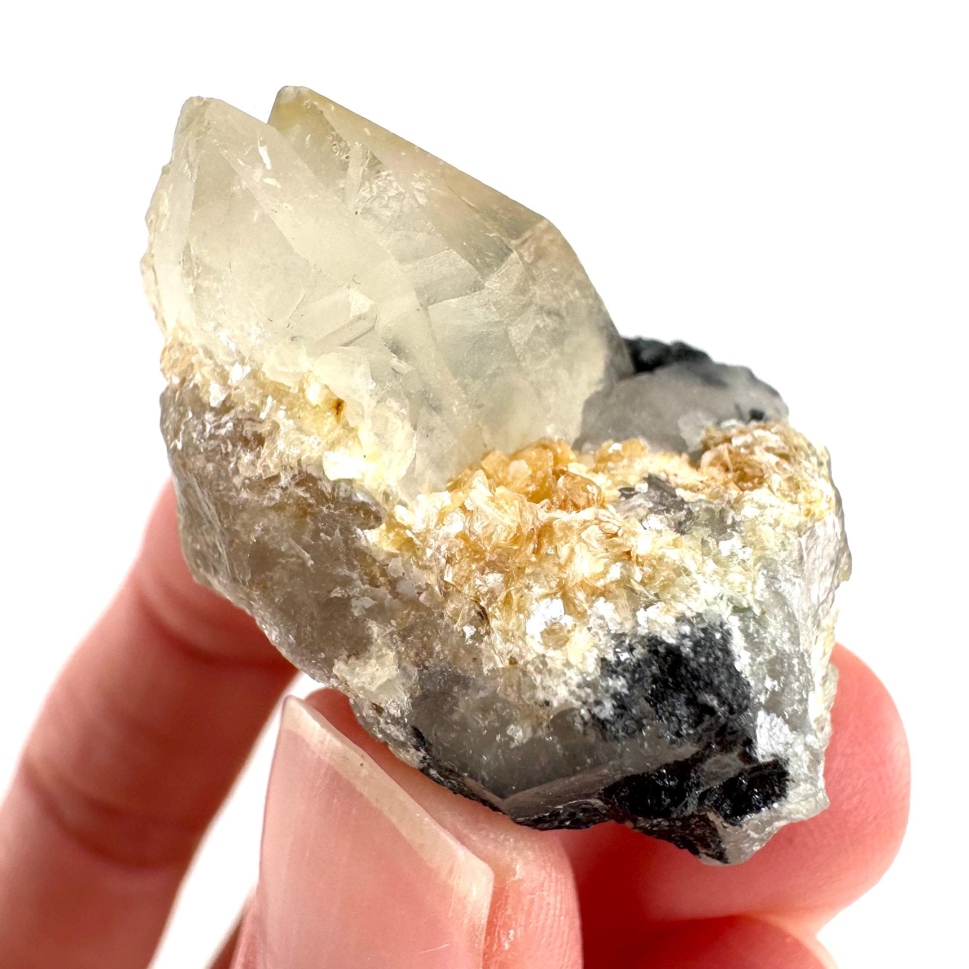 Black Tourmaline on Smoky Quartz | schorl crystal cluster, mineral specimen from Namibia