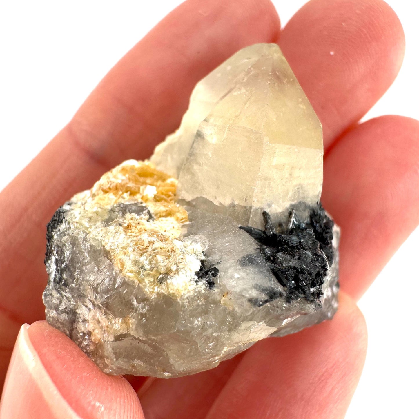 Black Tourmaline on Smoky Quartz | schorl crystal cluster, mineral specimen from Namibia