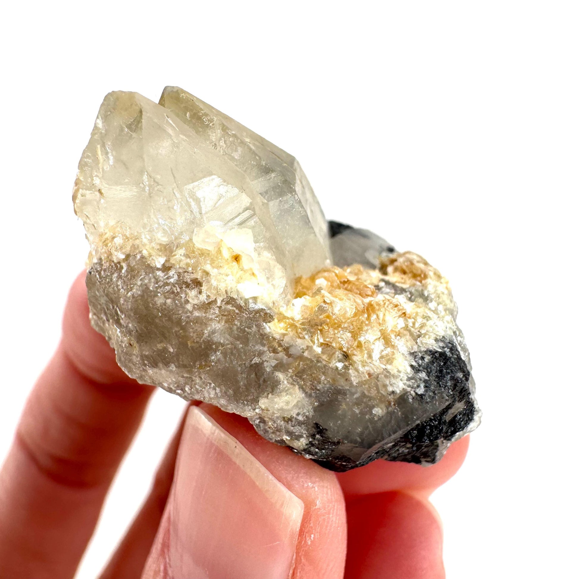 Black Tourmaline on Smoky Quartz | schorl crystal cluster, mineral specimen from Namibia