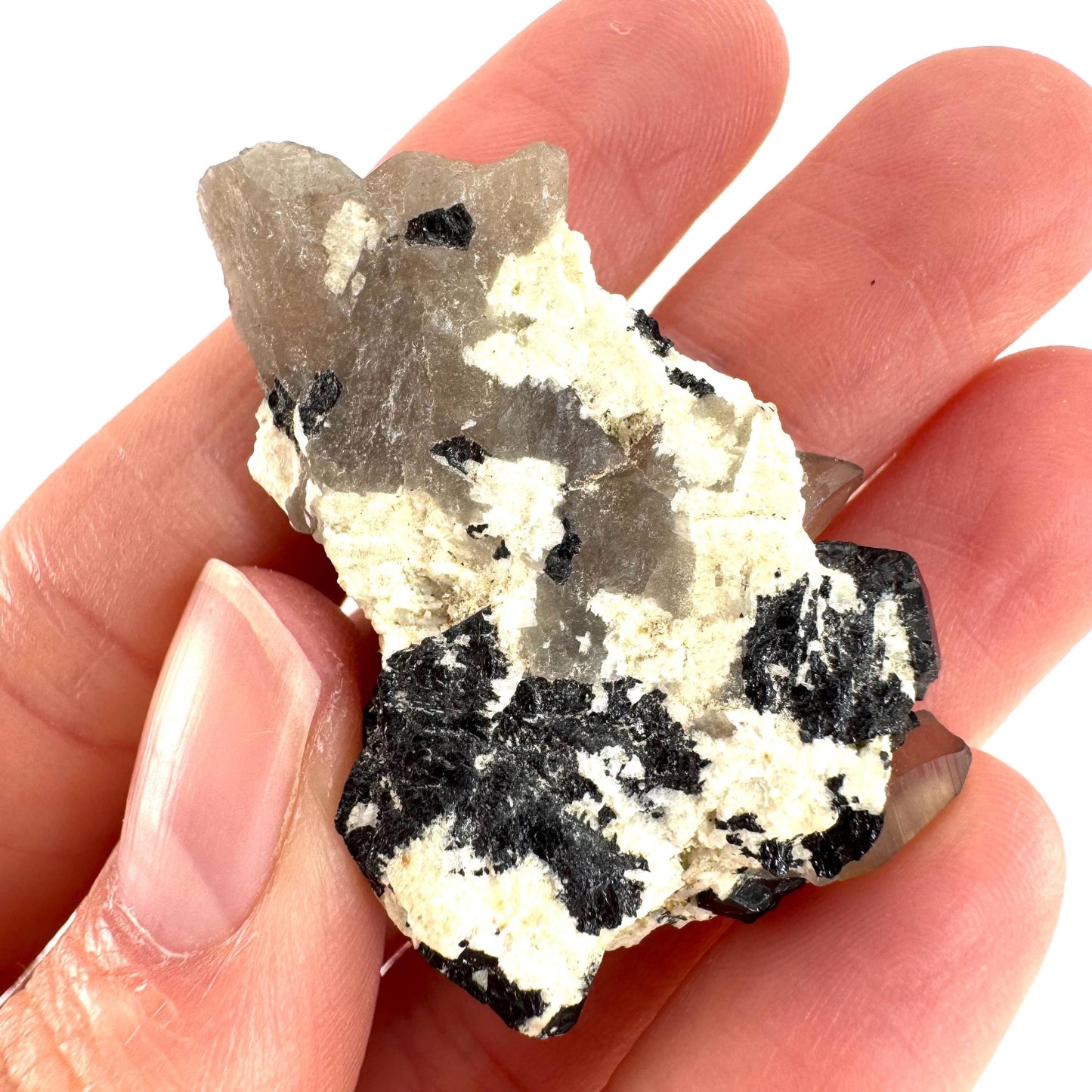 Black Tourmaline on Smoky Quartz | schorl crystal cluster, mineral specimen from Namibia