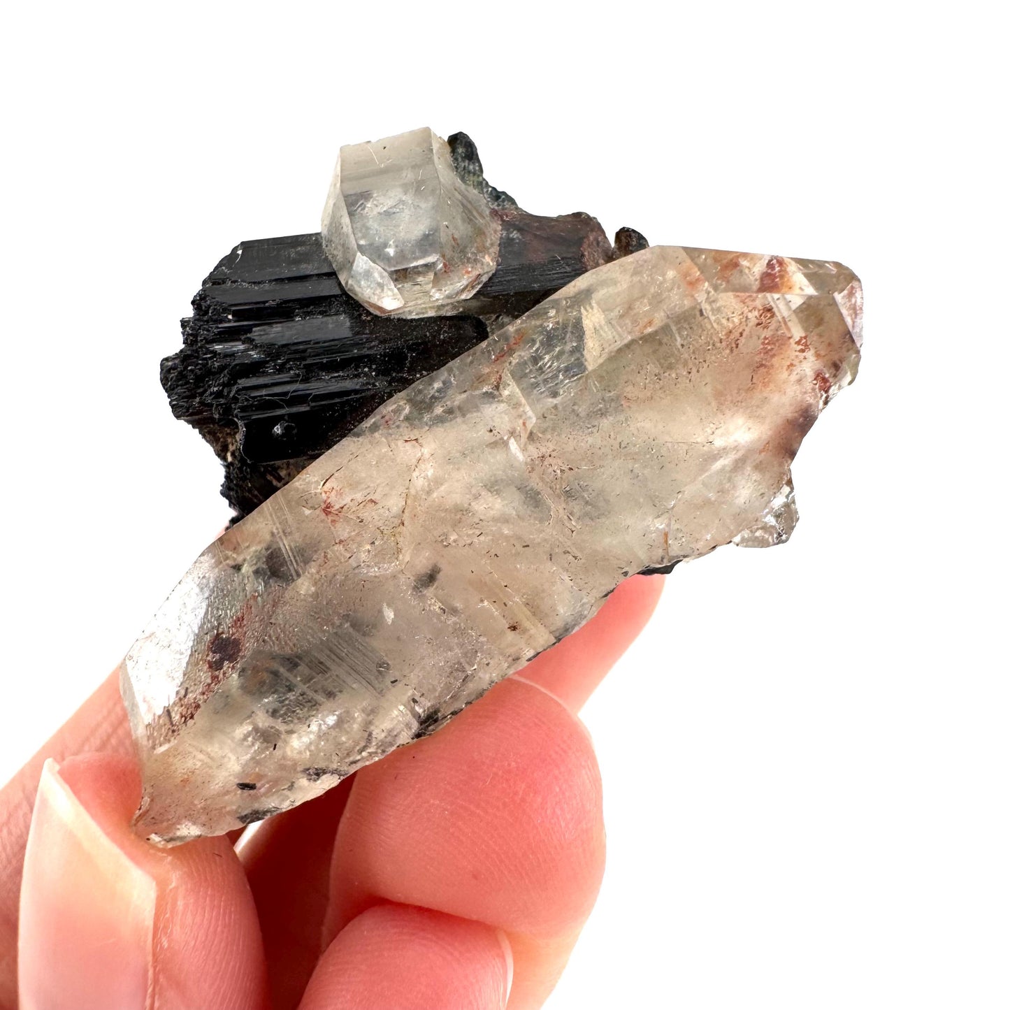 Smoky Quartz on Black Tourmaline | schorl crystal cluster, mineral specimen from Namibia