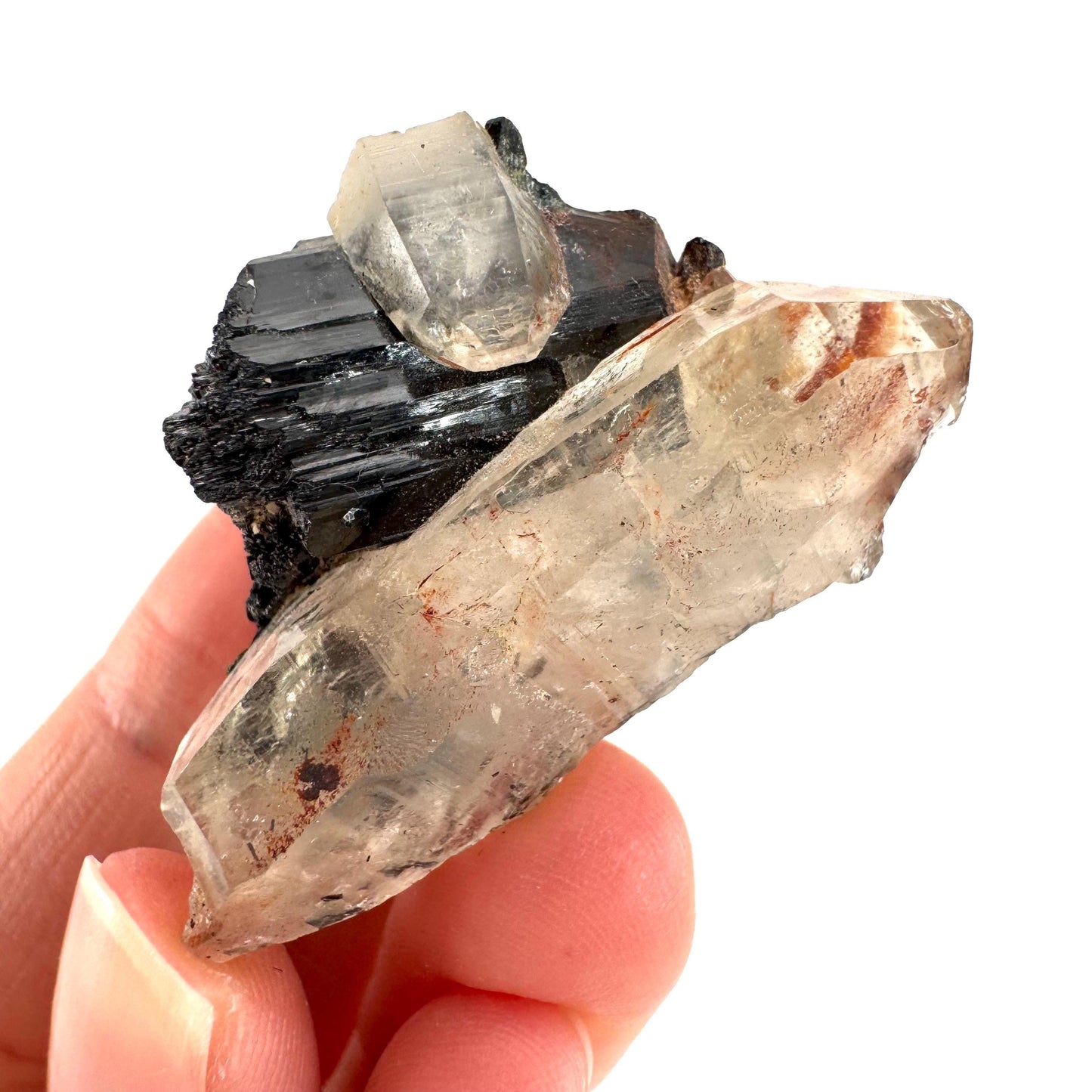 Smoky Quartz on Black Tourmaline | schorl crystal cluster, mineral specimen from Namibia