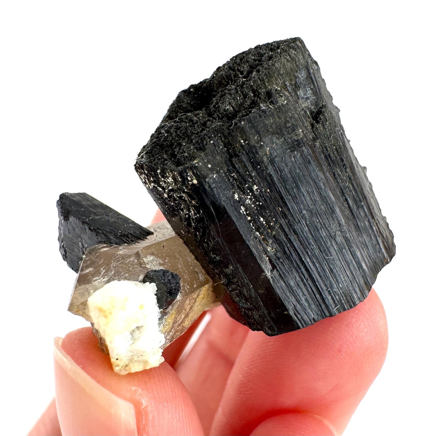 Smoky Quartz on Black Tourmaline | schorl crystal cluster, mineral specimen from Namibia