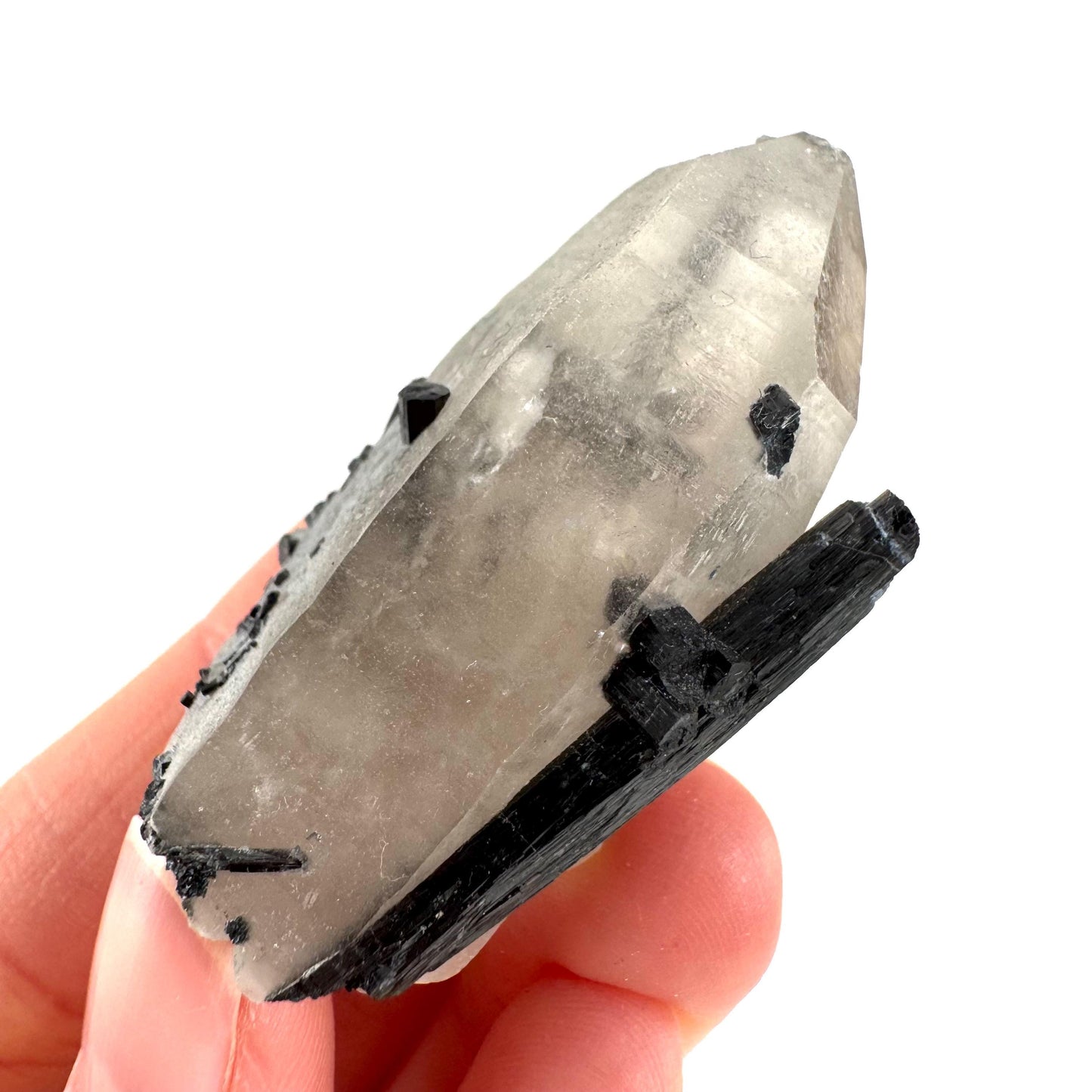 Black Tourmaline on Smoky Quartz | schorl crystal cluster, mineral specimen from Namibia