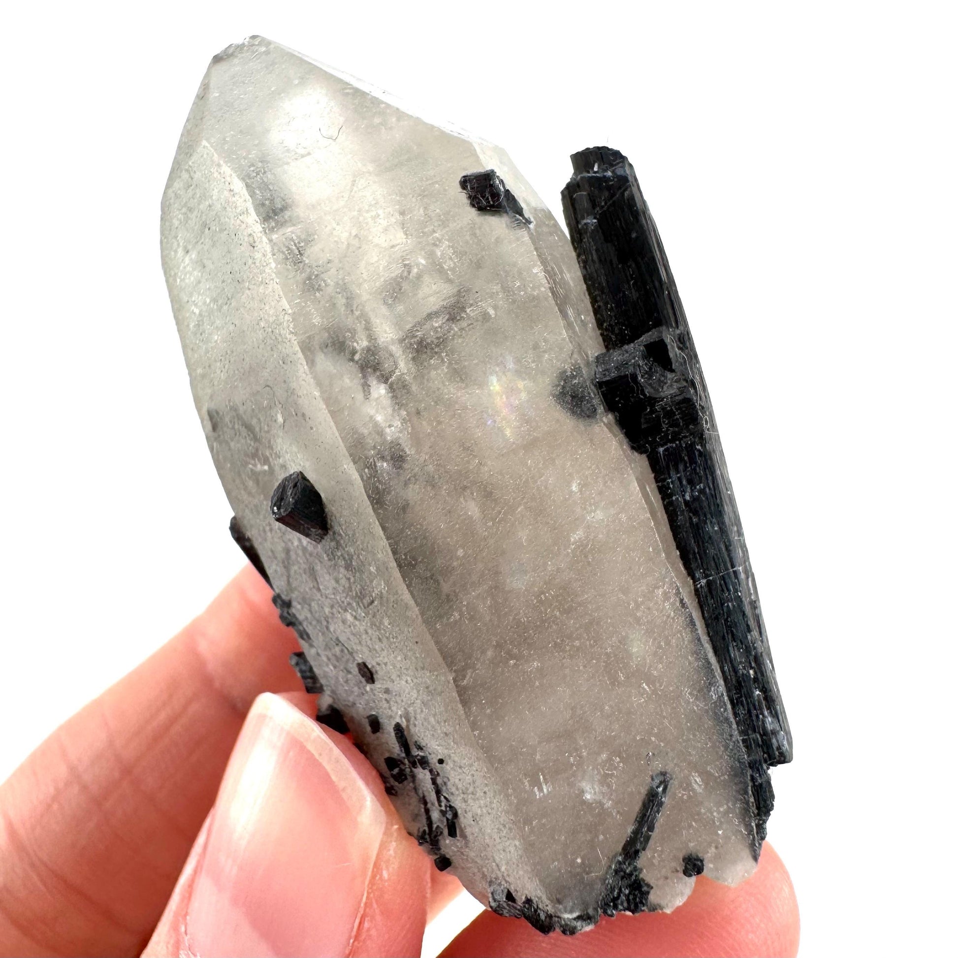 Black Tourmaline on Smoky Quartz | schorl crystal cluster, mineral specimen from Namibia