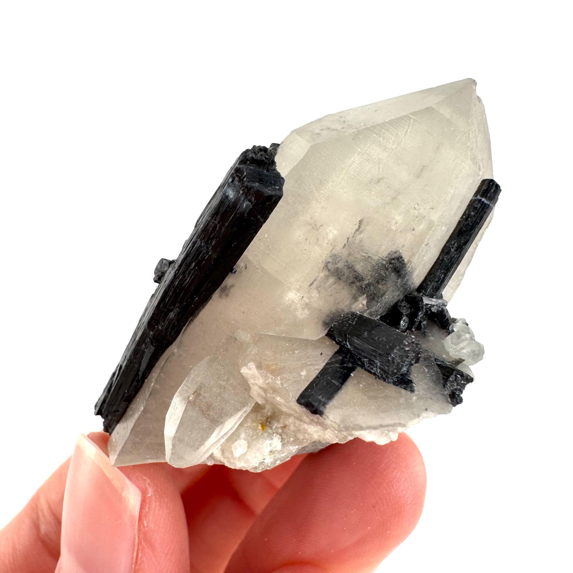 Black Tourmaline on Smoky Quartz | schorl crystal cluster, mineral specimen from Namibia